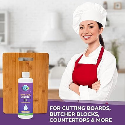 8oz US 100 Pure Mineral Oil - Cutting Board Oil - Food-Grade - USP - GMO-Free - Restores  Protects Cutting Boards, Butcher Blocks, Countertops, Steel Surfaces  More