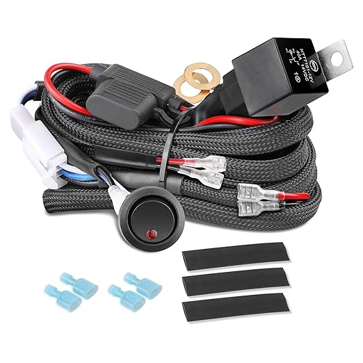 Wiring Harness 2 Lead, Fastchoy Auto 12v Nylon LED Light Bar Wiring Harness Kit for Fog Lights LED Pods Light Bars with 40A Relay Fuse Rocker Switch Automotive Wire Harness Kit for Truck UTV ATV