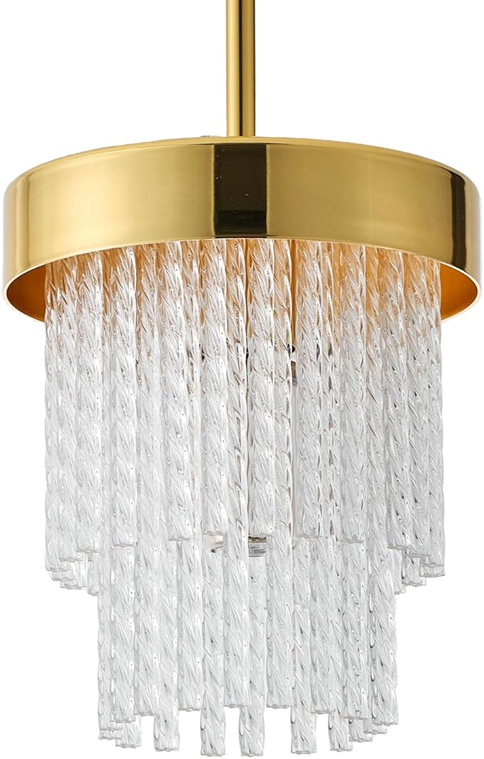 7-inch pendant lamp, modern crystal pendant lamp, E26, 1 kitchen island pendant lamp, golden pendant lighting for hallway and dining room (gold, 1 unit)