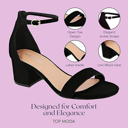 TOP Moda Darcie-1 Ankle Strap Dressy High Heel Sandal, Non-slip Sole, For Wedding, Party, Prom, Evening Wear, or Any Occasion, Sleek Style Block Heel Sandals