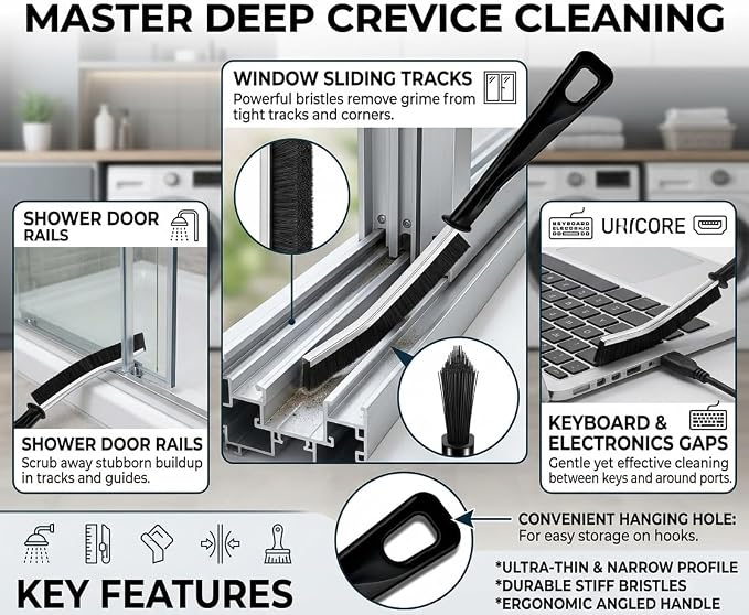 5 Pack Crevice Cleaning Brush, Heavy Duty Thickened Gap Brush, Hard Bristle Slim Cleaning Tool for Window Track, Bathroom Tile, Kitchen Sink