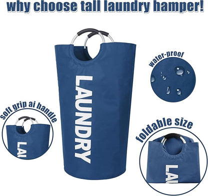 Twira 100L Large Laundry Basket, Laundry Hamper Stands Up Well, Laundry Bag with Padded Handles, Waterproof Clothes Bin Collapsible, Clothes Hamper for Bathroom, Laundry, College (Navy Blue)