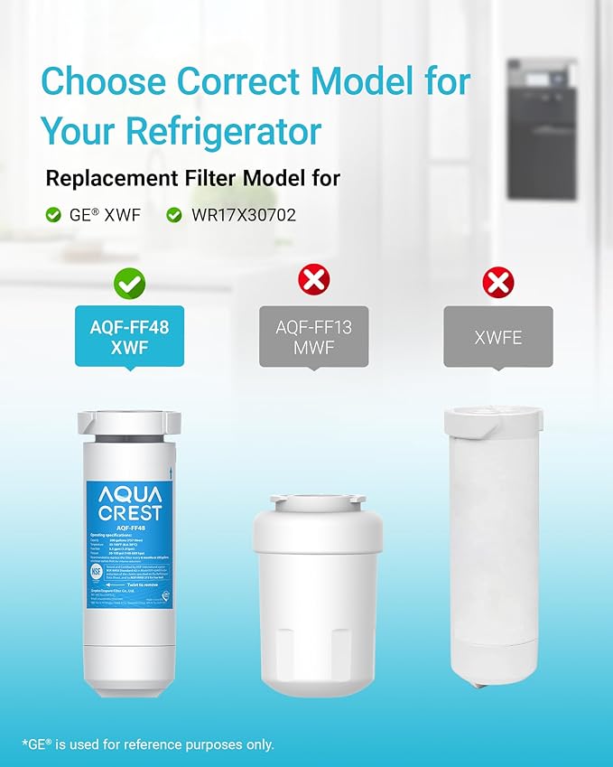 AQUA CREST XWF Replacement for GE XWF, NSF Certified Refrigerator Water Filter, 2 Filters