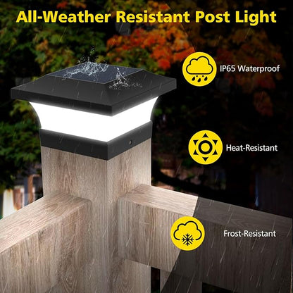 T-SUN Solar Post Lights, Waterproof Outdoor Solar Post Cap Lights for 4 X 4 Wooden Posts, 6000K White LED Lighting, Deck, Patio Garden Decor or Fence (1 Pack) white