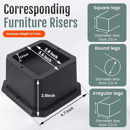 BTSD-home Furniture Risers 2 Inch Bed Risers Heavy Duty Adjustable Dorm Bed Lifts Risers Table Desk Chair Leg Extenders 4 Pack Black
