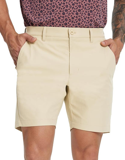 MICHEL ROUEN Golf Shorts Men 7" Solid 8 Pockets Lightweight Water-Resistant Flat Front Flex Stretch Casual Mens Dress Shorts