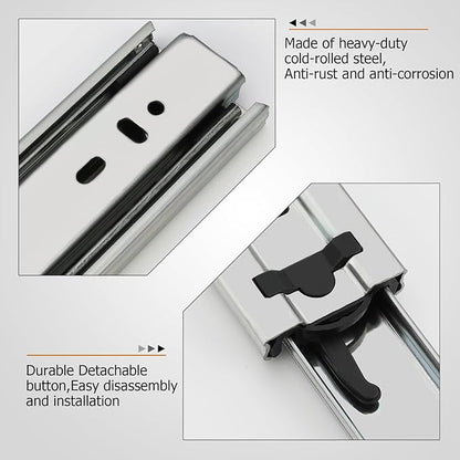 LONTAN 22 Inch Silver Basic Side Mount Drawer Slides 1 Pair Cabinet Glides Tool Box Trash Can Slider Heavy Duty Ball Bearing Drawer Rails 100LB Capacity