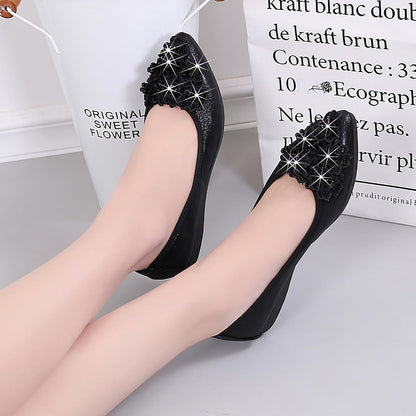 Women's Flats, Foldable Ballet Flats for Women, Flower Pionted Toe Comfort Light Weight Slip-On Dress Shoes