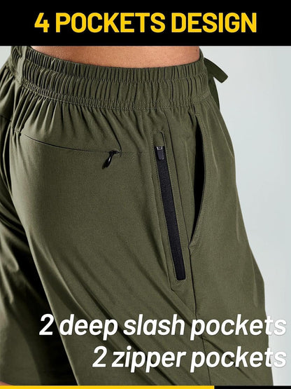 Men's Workout Running Shorts 7 Inch Lightweight Athletic with Zipper Pockets No Liner Quick-Dry Gym Active Shorts
