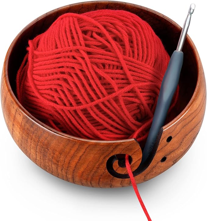 Wooden Yarn Bowl, Knitting Yarn Bowl with Holes Storage Handmade to Prevent Slipping, Perfect Yarn Bowl for Crocheting and Knitting Mothers Day Gift 6" x 3"