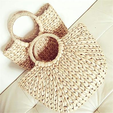 Vintage Straw Bag Round Rattan Bags Handmade Woven Beach Ladies Circle Shoulder Bag Style 4-Small