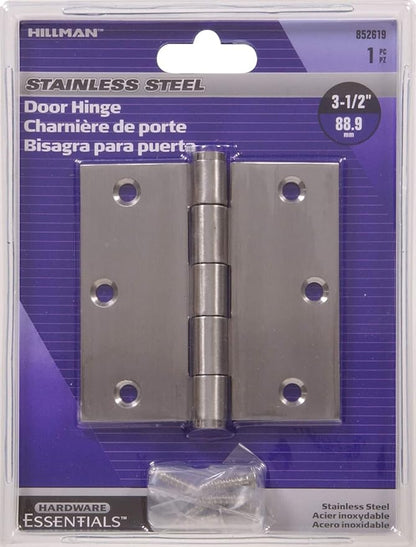 Hardware Essentials 852619 Residential Square Corner Door Hinges with Removable Pin Stainless Steel 3-1/2"