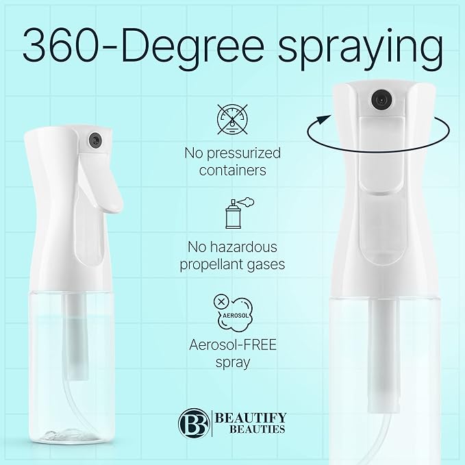 BeautifyBeauties Spray Bottle For Hair  Continuous Mister Spray Bottle for Hairstyling, Cleaning, Plants, Pets, Barbers, Salons, Essential Oil Scents (10.1 Ounce)