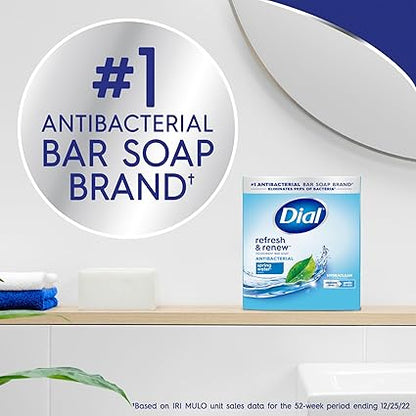 Dial Antibacterial Bar Soap, Refresh  Renew, Spring Water, 4 Oz, 8 Bars