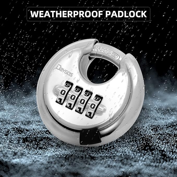 DAYGOS 4 Digit Combination Disc Padlock with Hardened Steel Keyless Heavy Duty Combo Lock for Sheds,Fence,Storage Unit,Trailer,Moving Cube(38-in Shackle)