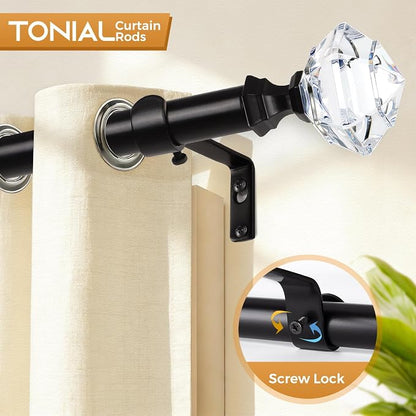 Curtain Rods 32 to 58 Inch(2.6 to 4.8ft), Telescoping Splicing 3/4 Single Rods for Windows Decorative Drapery Rod with Acrylic Diamond Finial, Black