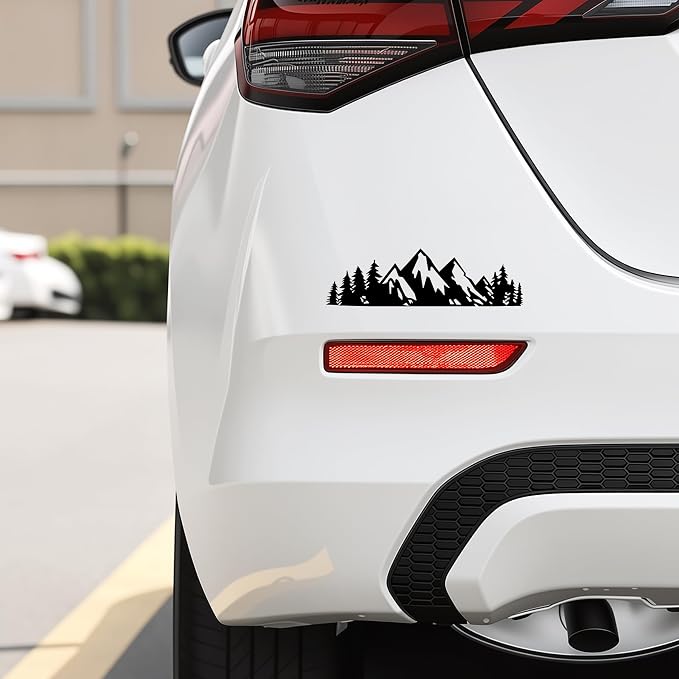 Vinyl Snow Mountain Tree Decal Sticker, Trunk Logo Decal Sticker, Car Exterior Accessories(Black)