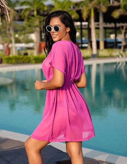 Avidlove Swimsuit Cover Ups for Women Beach Chiffon Swimwear Coverup Sheer Sexy V-Neck Beachwear