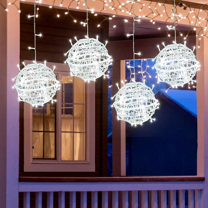 SenLuKit Outdoor Christmas Balls 4 Pack Hanging 11" LED Garden Sphere Tree Lights 8 Modes Waterproof String with Memory Timer Plug for Party Yard Porch Eave Patio Home Decoration-Warm White