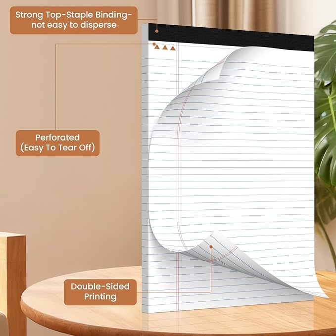 6Packs Legal Pads 8.5 x 11 Inch, 50Sheets/Pack, College Ruled & Perforated White Writing Pads, Pads of Paper 8.5 x 11, Lined Note Pads with Sturdy Backing for Office, Business & School Supplies