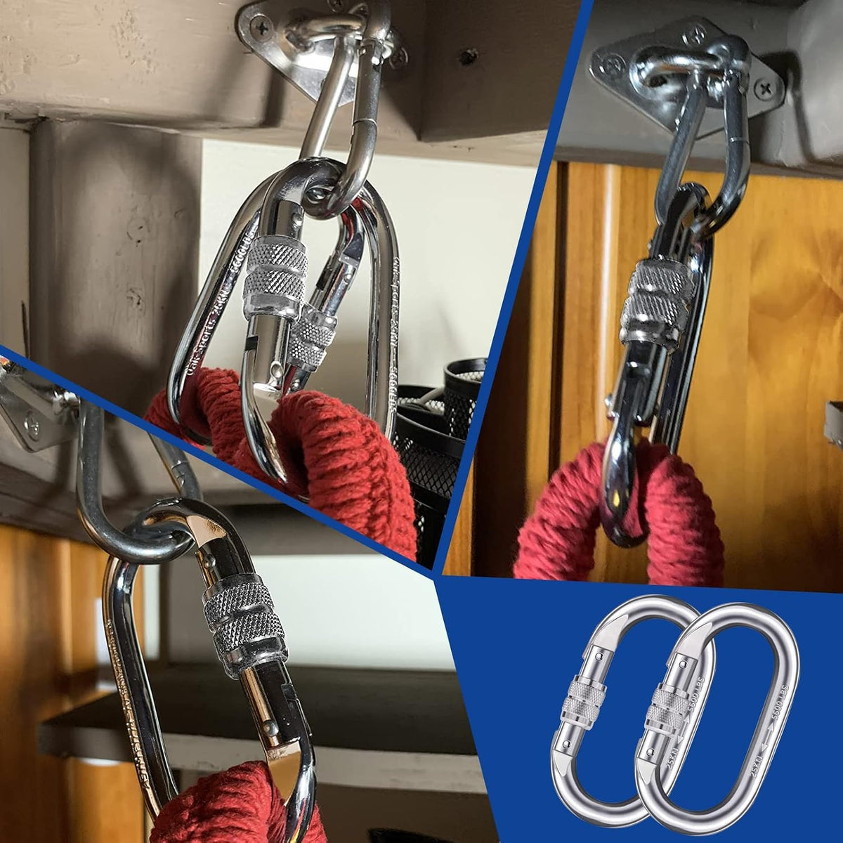 1 Pack Heavy Duty Carabiner Clip Carabiner Hook, O Shape, Black
