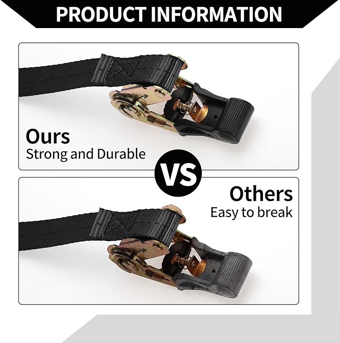 Ratchet Tie Down StrapsHeavy Duty Tensioning Belts Motorcycle Trailer Trucks CargoAdjustable 800kg 1"x 10'  1 Pcs Black