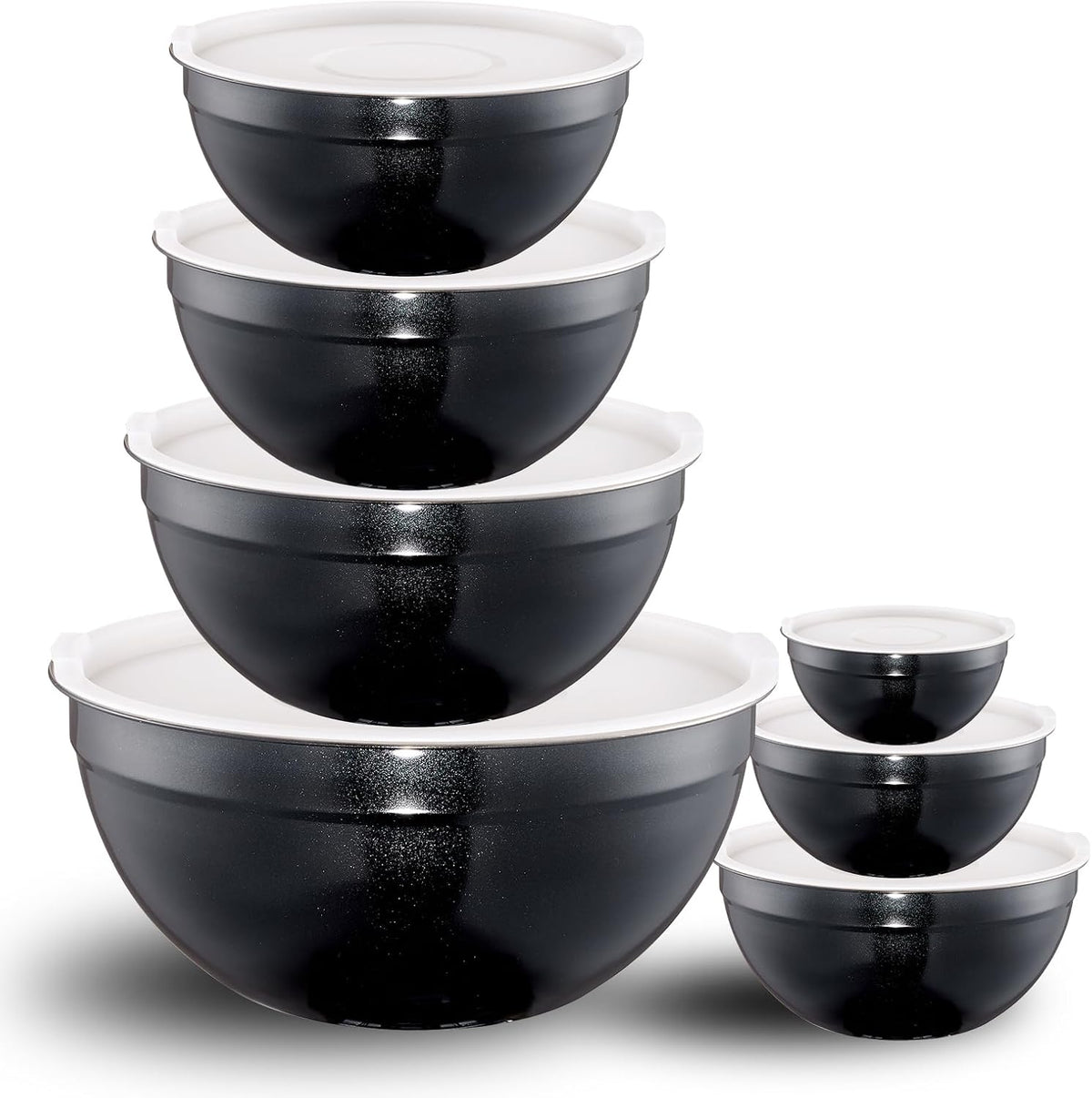 Blue Mixing Bowls with Lids Set of 7, Stainless Steel Nesting Bowl with Khaki Lid for Non-slip Mixing Prepping Storing Serving, 7 Sizes-7/3.6/2.7/2.1/1.5/1/0.8 QT