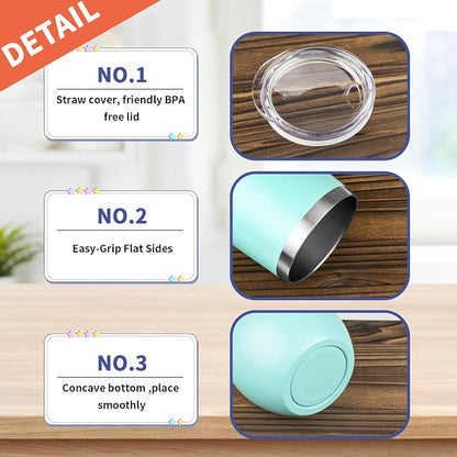 12oz Insulated Wine Tumbler with Lid,Light Green 18/8 Stainless Steel Travel Tumbler,Double Wall Coffee Cup,BPA Free Wine Glass,Coffee Mug for Cold & Hot Drinks