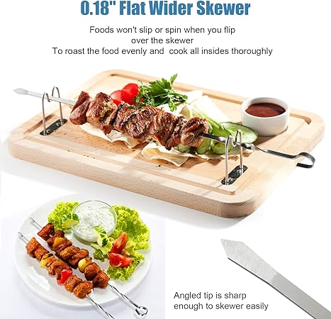 Stainless Steel BBQ Skewers - 12 Inch, 12 Pack for Kabobs, Grill Stick Set for Meat, Chicken, Shrimp, Fruit, Vegetables