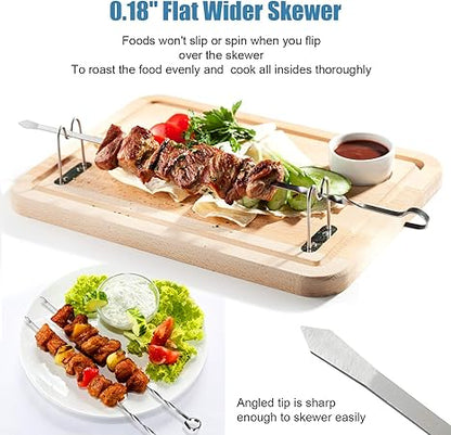 Stainless Steel BBQ Skewers - 12 Inch, 12 Pack for Kabobs, Grill Stick Set for Meat, Chicken, Shrimp, Fruit, Vegetables