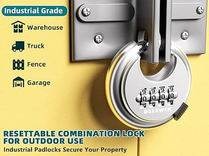 DELSWIN 4 Digit Combination Lock with Hardened Steel Shackle Combo Padlock for Sheds,Gym Locker,Storage Unit,Gate and Fence (1 Pcs)