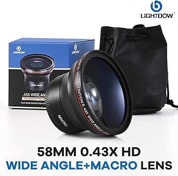 Lightdow 58MM 0.43x High-Definition Wide Angle  Macro Lens Attachment for Canon EOS Cameras - Enhance Your Photography Creativity (58mm)