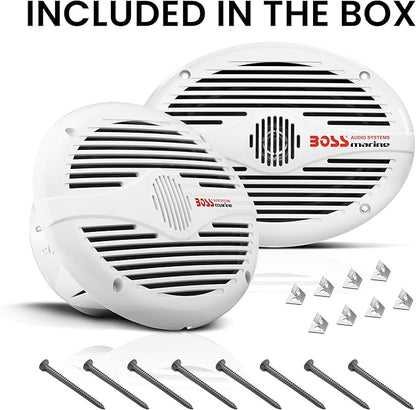 BOSS Audio Systems MR690 6x9 Inch Marine Speakers - 350 Watts Per Pair, Coaxial, 2 Way, Full Range, 4 Ohms, Weatherproof