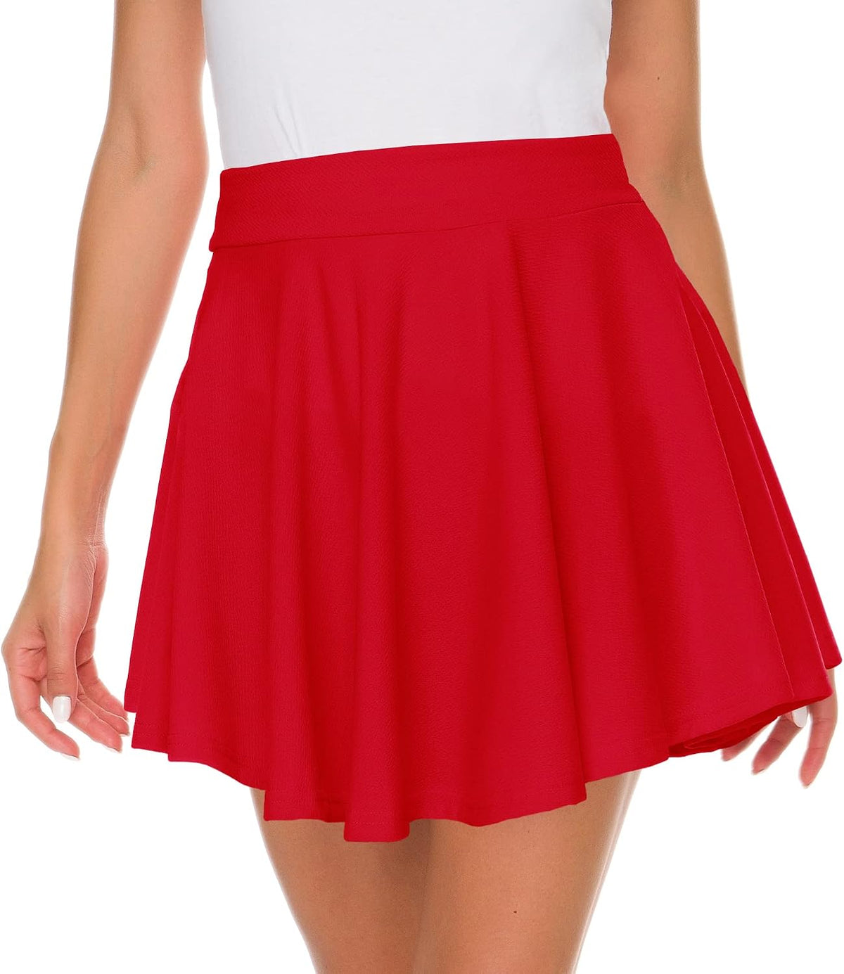 Afibi Casual Mini Stretch Waist Flared Plain Pleated Skater Skirt