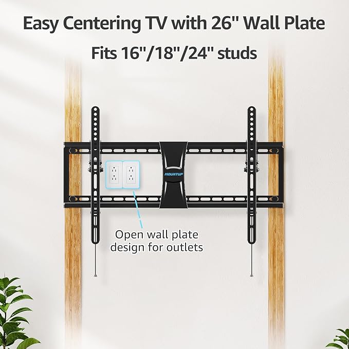 MOUNTUP UL Listed TV Wall Mount, Tilting TV Mount Bracket for Most 37-82 Inch Flat ScreenCurved Low Profile Wall Mount Saving Space Max VESA 600x400mm Hold up to 99 lbs Fit 16" 18" 24" Stud MU0008