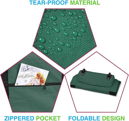 ProPik Rolling Christmas Tree Storage Bag, Fits Up to 7.5 Ft. Tall Disassembled Holiday Tree, 22" x 16" x 50", Large Heavy Duty Xmas Storage Container with 2 Wheels & Handles, 600D Oxford (Green)