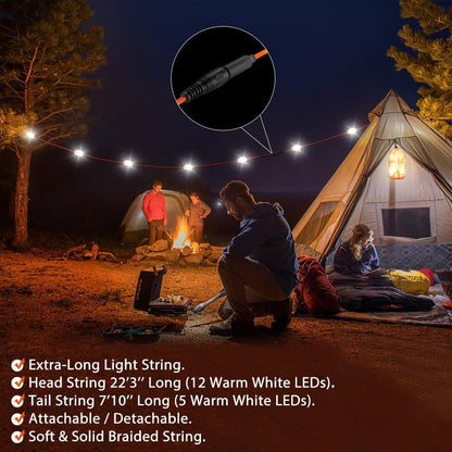 String Lights Indoor Outdoor with Solar Panel Charger Waterproof Rechargeable 12 LEDs Detachable 20FT Long of 7 Lighting Modes for Bedroom Wall Decoration Camping Hiking and Garden Tree. (Green color)