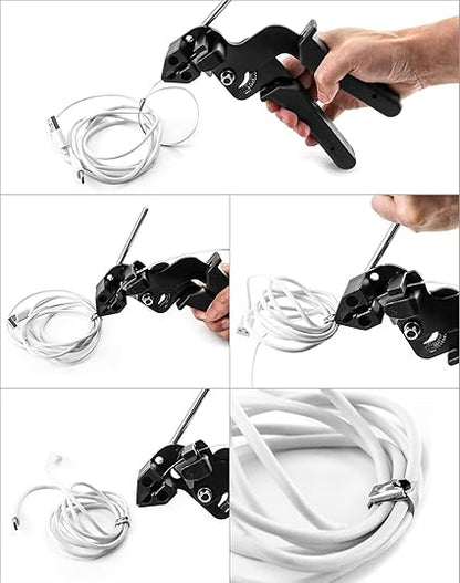 QWORK Cable Tie Gun, Stainless Steel Zip Tie Tightener Wrap Tool, Self-locking Metal Zip Ties Tool, Cable Tie Fasten and Cut for Nylon Plastic Steel Cable Ties