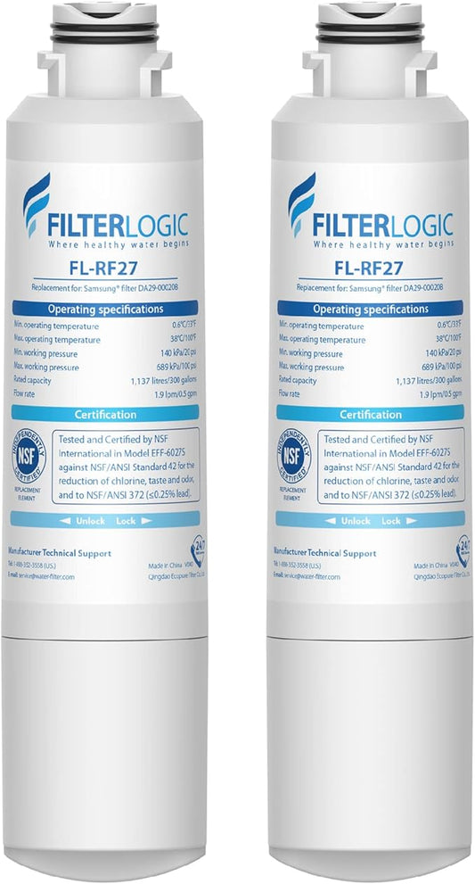 Filterlogic DA29-00020B Refrigerator Water Filter, Replacement for Samsung HAF-CIN, HAF-CIN/EXP, DA29-00020A/B, DA97-08006A, RF28HMEDBSR, RF4287HARS, RF263TEAESG, RH22H9010SR, 2 Pack