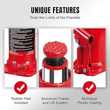 BIG RED T90803B-1 Torin Hydraulic Welded Bottle Jack, 8 Ton (16,000 lb) Capacity, Red