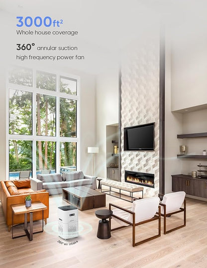 Air Purifiers for Home Large Room up to 3000 Sq Ft, Upgraded H14 Ture Hepa Air Filter, Air Purifier with Air Quality Monitor, 22dB Sleep Mode