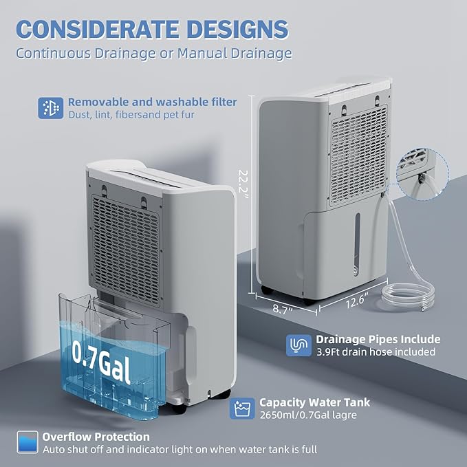 AIRPLUS 4,500 Sq.Ft 70 Pint Dehumidifier for Basements and Home-with Drain Hose,Efficient,Energy-with Dual Protection and 4 Smart Modes,24H Timer,Defrost,for Large room