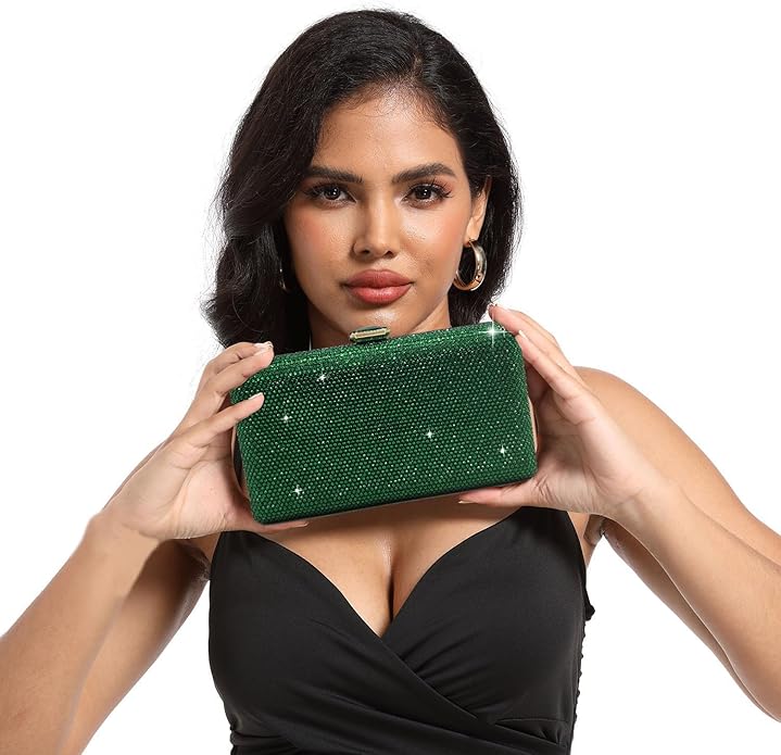 Boutique De FGG Crystal Evening Bags for Women Formal Party Box Clutch Wedding Rhinestone Handbags Bridal Clutch Purse,Mini