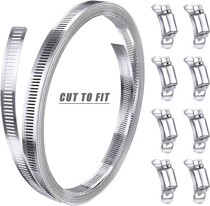 304 Stainless Steel Hose Clamp Assortment Kit DIY, Cut-To-Fit 12 FT Metal Strap8 Stronger Fasteners,Large Adjustable Worm Gear Band Hose Clamps Screw Clamps Duct Pipe Metal Clamp Strapping