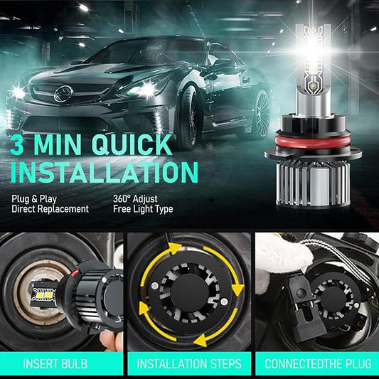 9007 Light Bulb, 600 Brightness 24000LM Super Bright, Halogen Replacement with Cooling Fan, IP68 Waterproof, Pack of 2