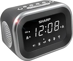 Sharp Big Bang Super Loud Alarm Clock for Heavy Sleepers, 6 Extremely Loud Wake Up Sounds: Rooster, Bugle, Nagging Mom, Jackhammer, Siren, Beep- Up to 115db Volume, Silver/Black with White LED Display