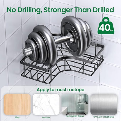 Adhesive Shower Caddy, 2 Pack Corner Bath Organizer, Rustproof Stainless Steel Shower Shelves with Large Capacity, No Drilling Shelves for Bathroom Storage, Home, Kitchen Decor