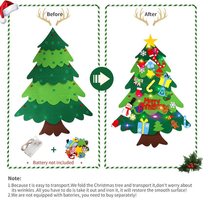 Suweor Upo Felt Christmas Tree Set for Toddlers Kids with Led String Light?3.2ft Wall Hanging DIY Christmas Tree with Detachable Ornaments for Xmas Gifts Home Decoration (Designs May Vary)