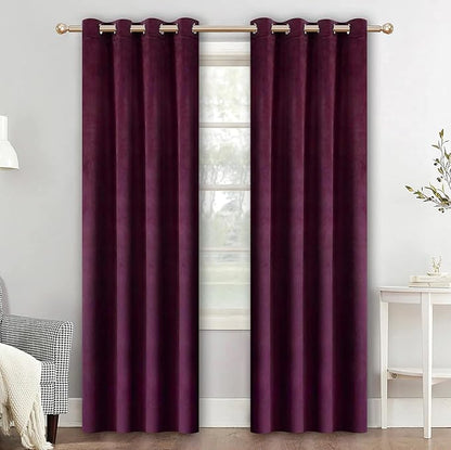 Dark Purple Velvet Curtains 84 inches Long Grommet Blackout Curtains for Bedroom Light Blocking Thermal Insulation Drapes Set of 2 Panels 38Aux 84Au