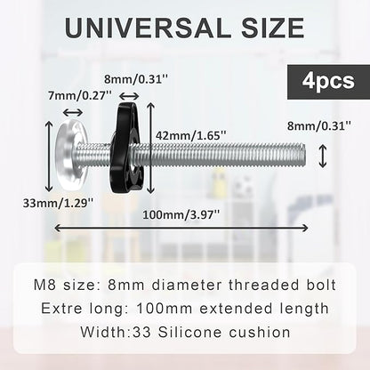 BalanceFrom Baby Gate Threaded Spindle Rod, 4 Pack M8 (8mm) Replacement Bolt Part for Baby & Pet Pressure Mounted Safety Door, Extra Long Wall Mounting Accessories Screws Rods for Stair Gates, Black